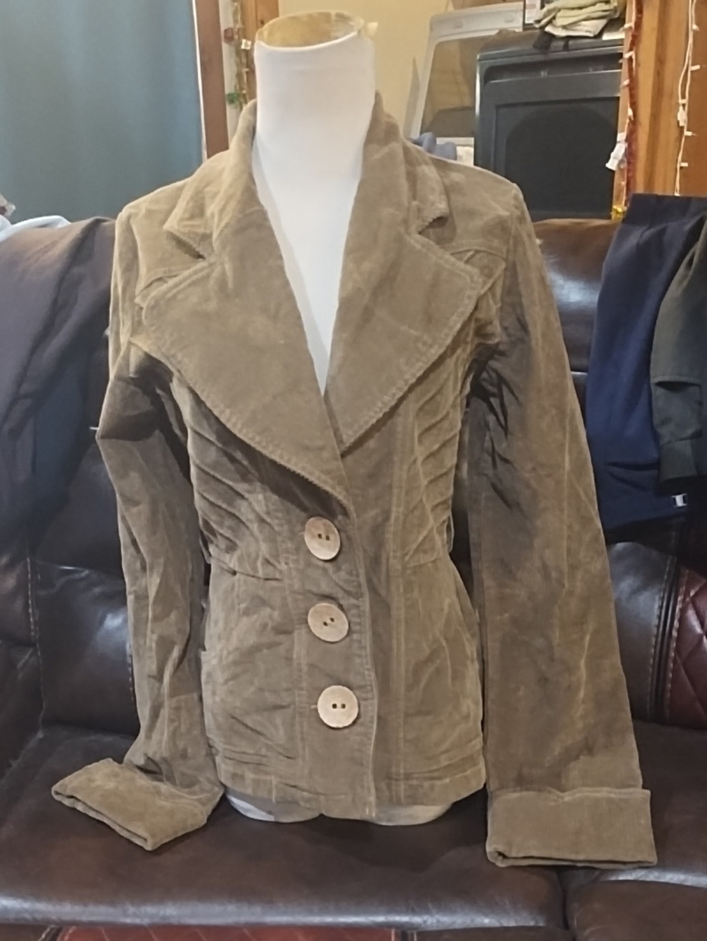 Tulle Brown Corduroy Button-Front Blazer